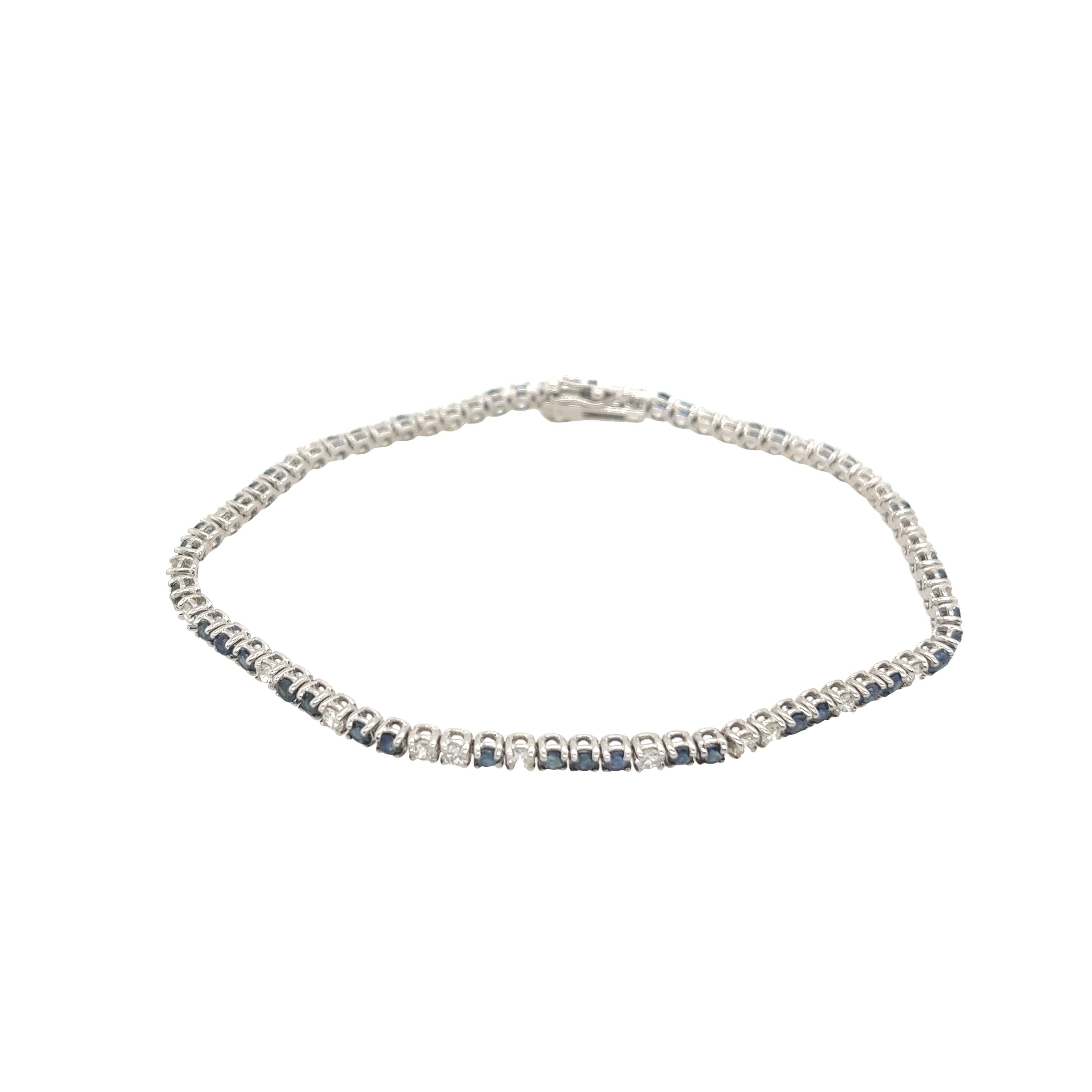 Bracelet tennis en or blanc 18 carats, diamant naturel et saphir en vente 1