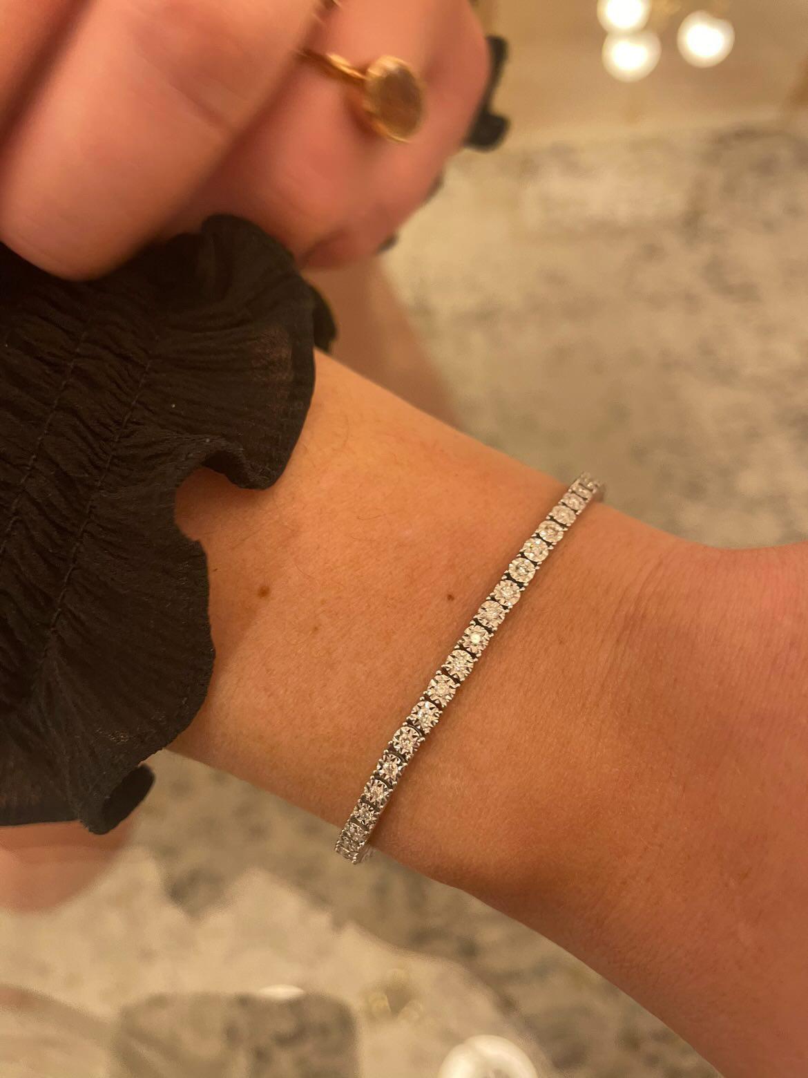 da uomo o donna Bracciale tennis in oro bianco 18ct con diamanti naturali taglio brillante rotondo in vendita