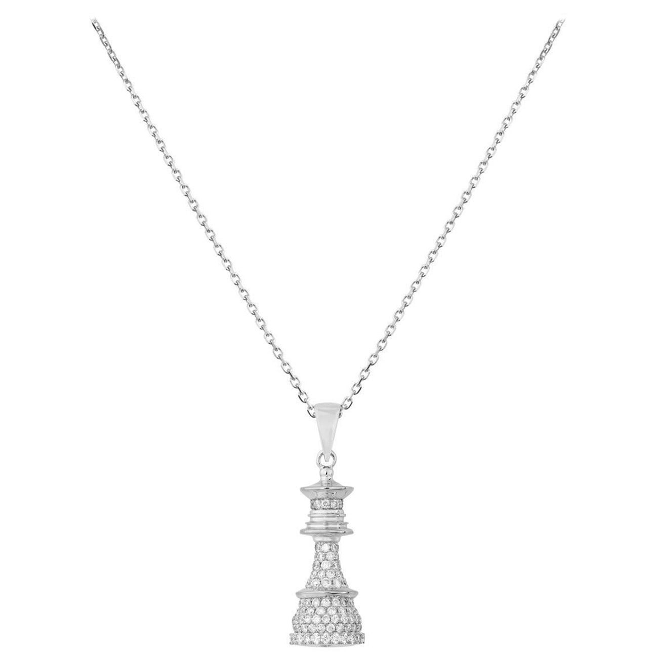 Collana Regina degli Scacchi con pave di diamanti naturali in oro bianco 18 ct.