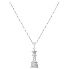 Collar Reina del Ajedrez de Oro Blanco 18ct Diamante Blanco Natural Pave