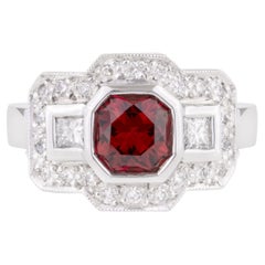 18ct White Gold Octagonal Cut 1.14ct Red Spinel 
Diamond Ring, TDW 0.43ct