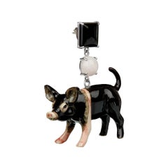 18ct White Gold, Onyx, Obsidian, Porcelain and Pink Quartz 'Mr Pig' Earrings