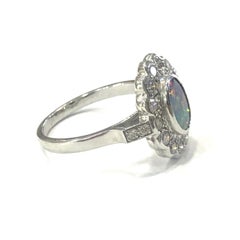 18 Carat White Gold Opal and Diamond Cluster Ring