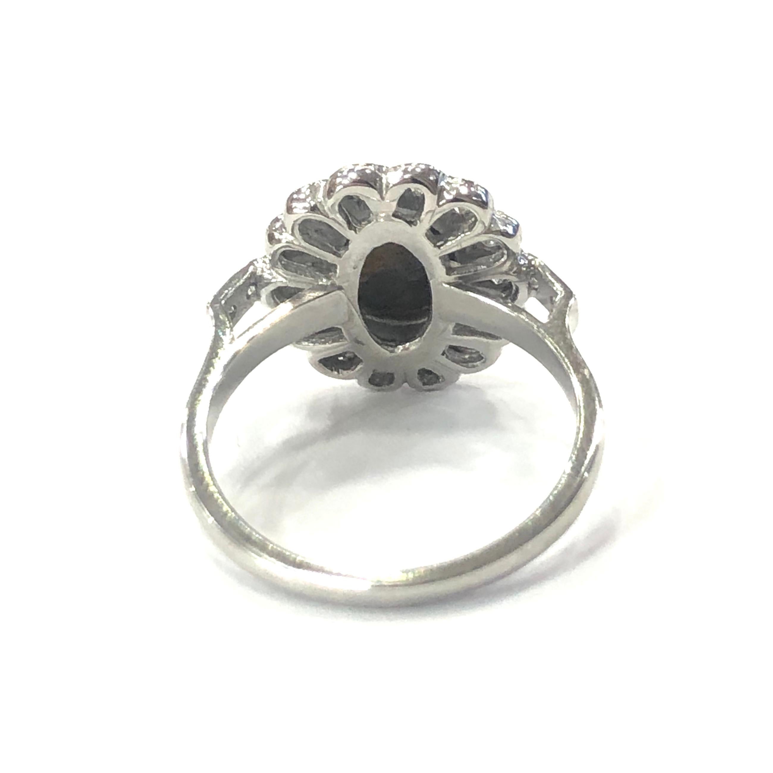 Edwardian 18 Carat White Gold Opal and Diamond Cluster Ring For Sale