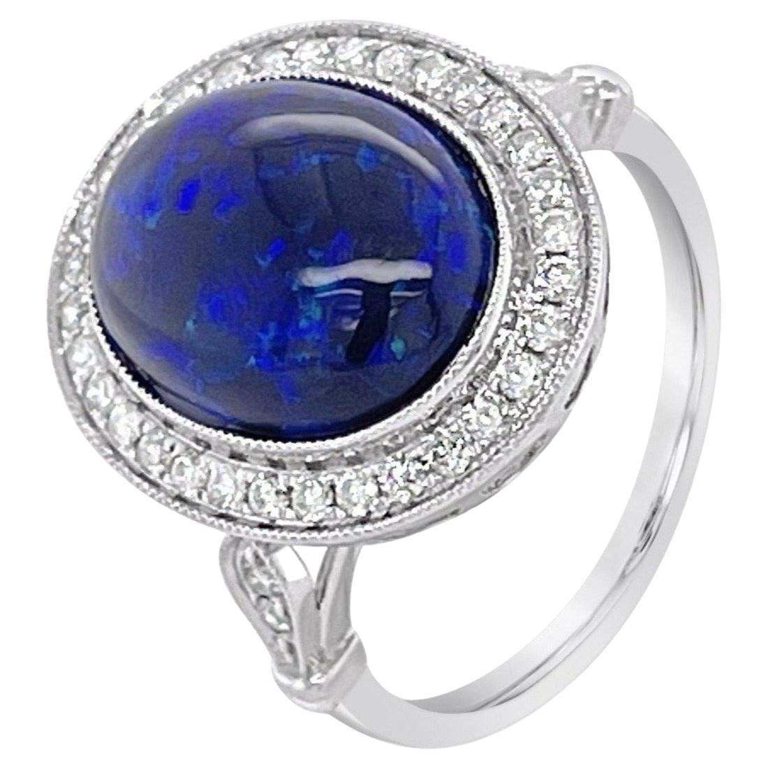 For Sale:  18ct White Gold Opal and Diamond Ring 6
