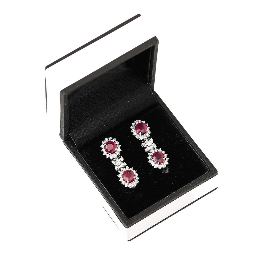 18ct White Gold Oval Cut Ruby and Brilliant Cut Diamond Earrings For Sale 6