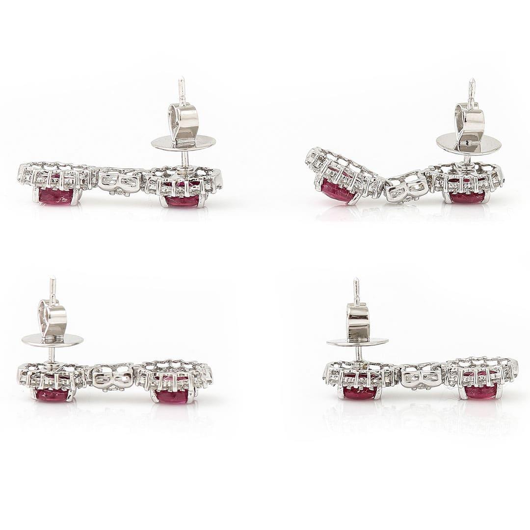 Women's or Men's 18ct White Gold Oval Cut Ruby and Brilliant Cut Diamond Earrings For Sale