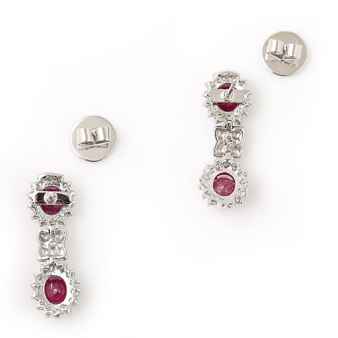 18ct White Gold Oval Cut Ruby and Brilliant Cut Diamond Earrings For Sale 1