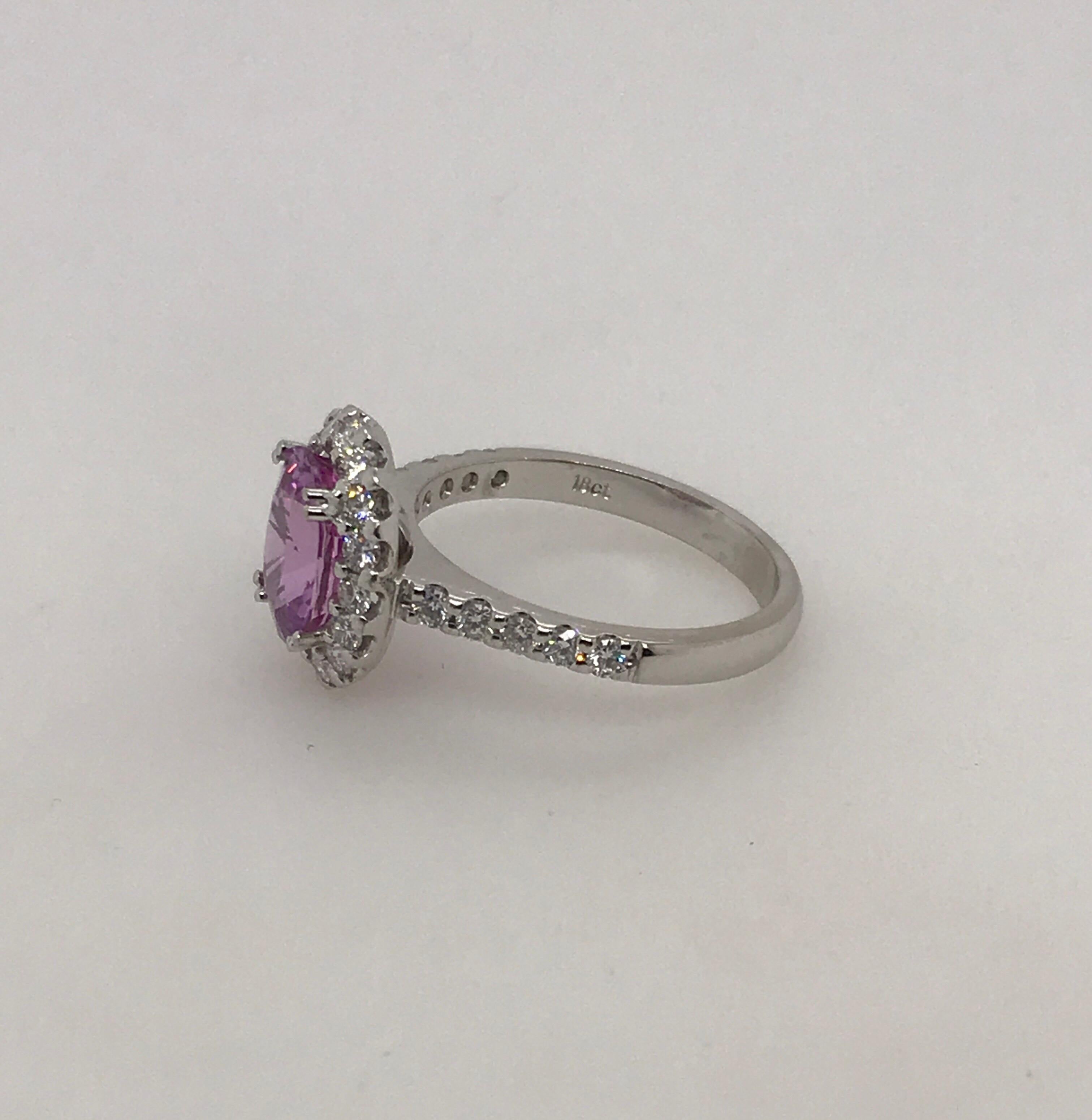 Oval Cut 18 Carat White Gold Oval Pink Sapphire and Brilliant Cut Diamond Cluster Ring