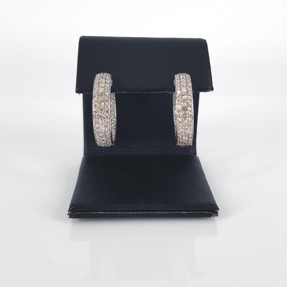 18ct White Gold Pave Diamond Hoops  In Excellent Condition In Cape Town, ZA