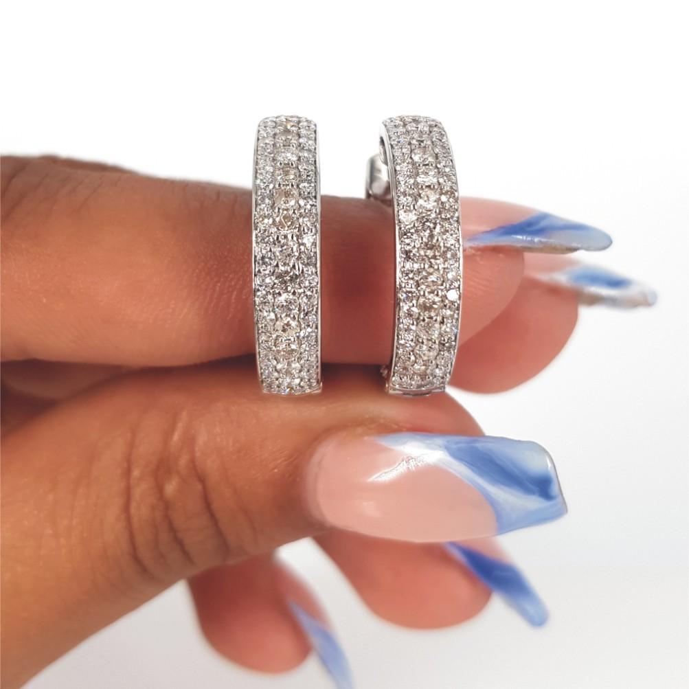 18ct White Gold Pave Diamond Hoops  1