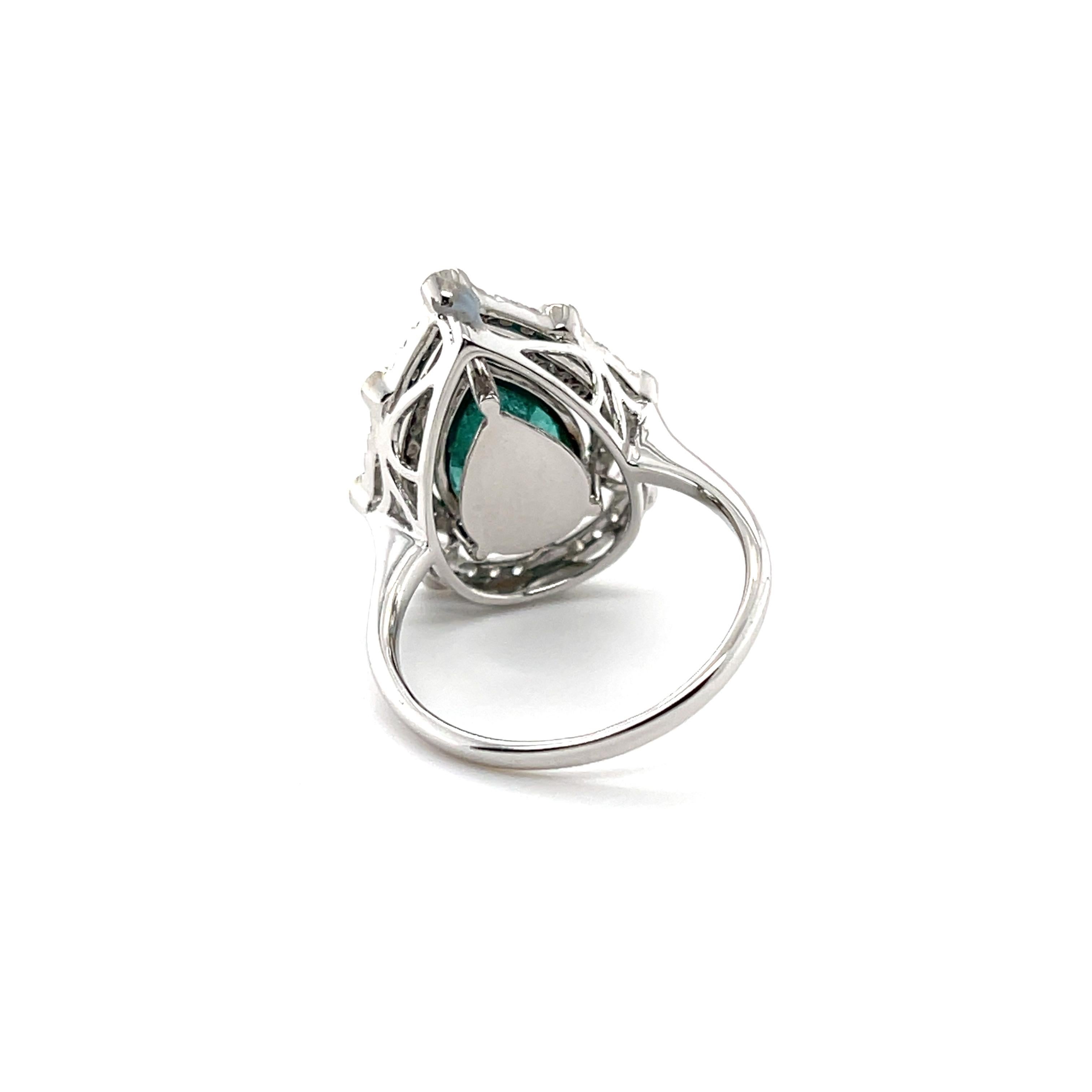 For Sale:  18ct White Gold Pear Emerald and Diamond Ring 4