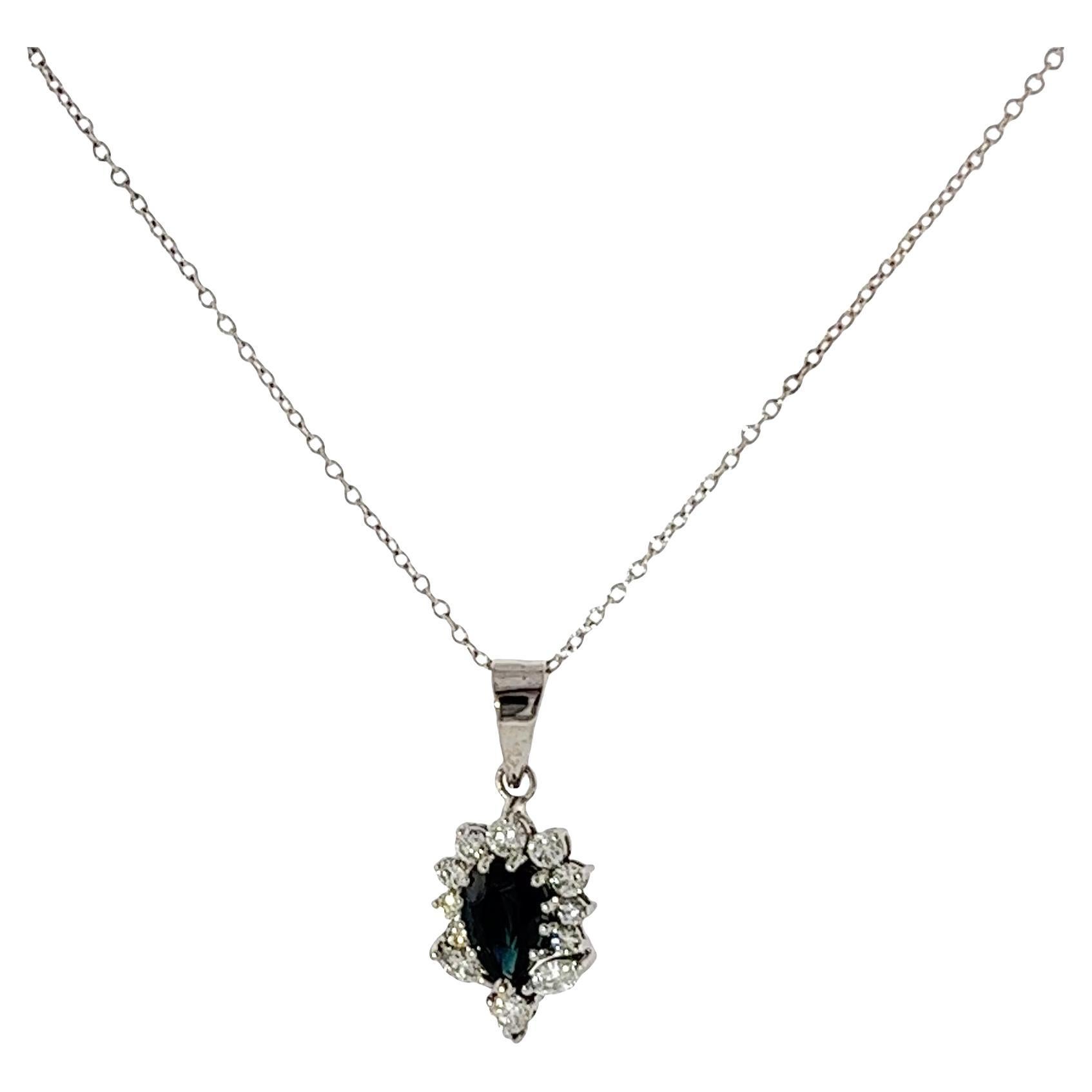 Pendentif en or blanc 18ct saphir en forme de poire et diamant