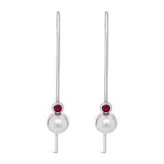 18ct White Gold & Pearl Earrings Featuring Rubies "Estelle"