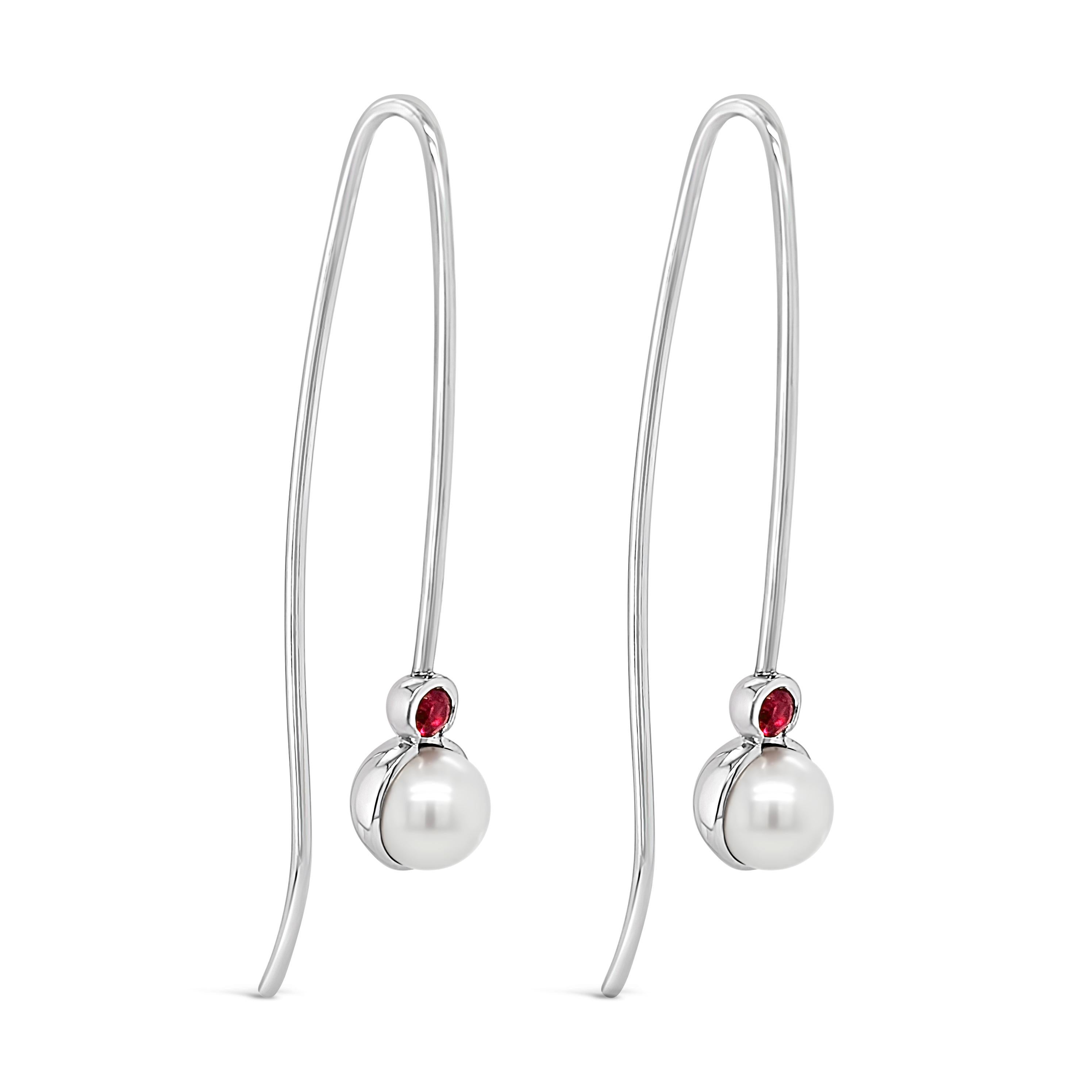 Artisan  18ct White Gold & Pearl Earrings Featuring Rubies 
