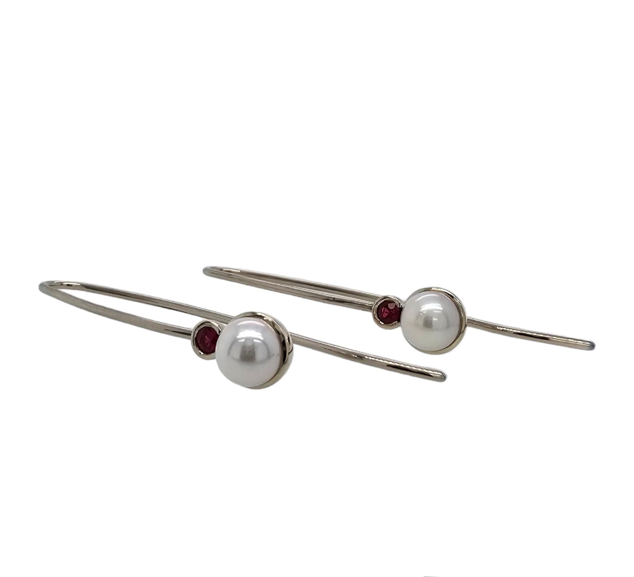 Round Cut  18ct White Gold & Pearl Earrings Featuring Rubies 