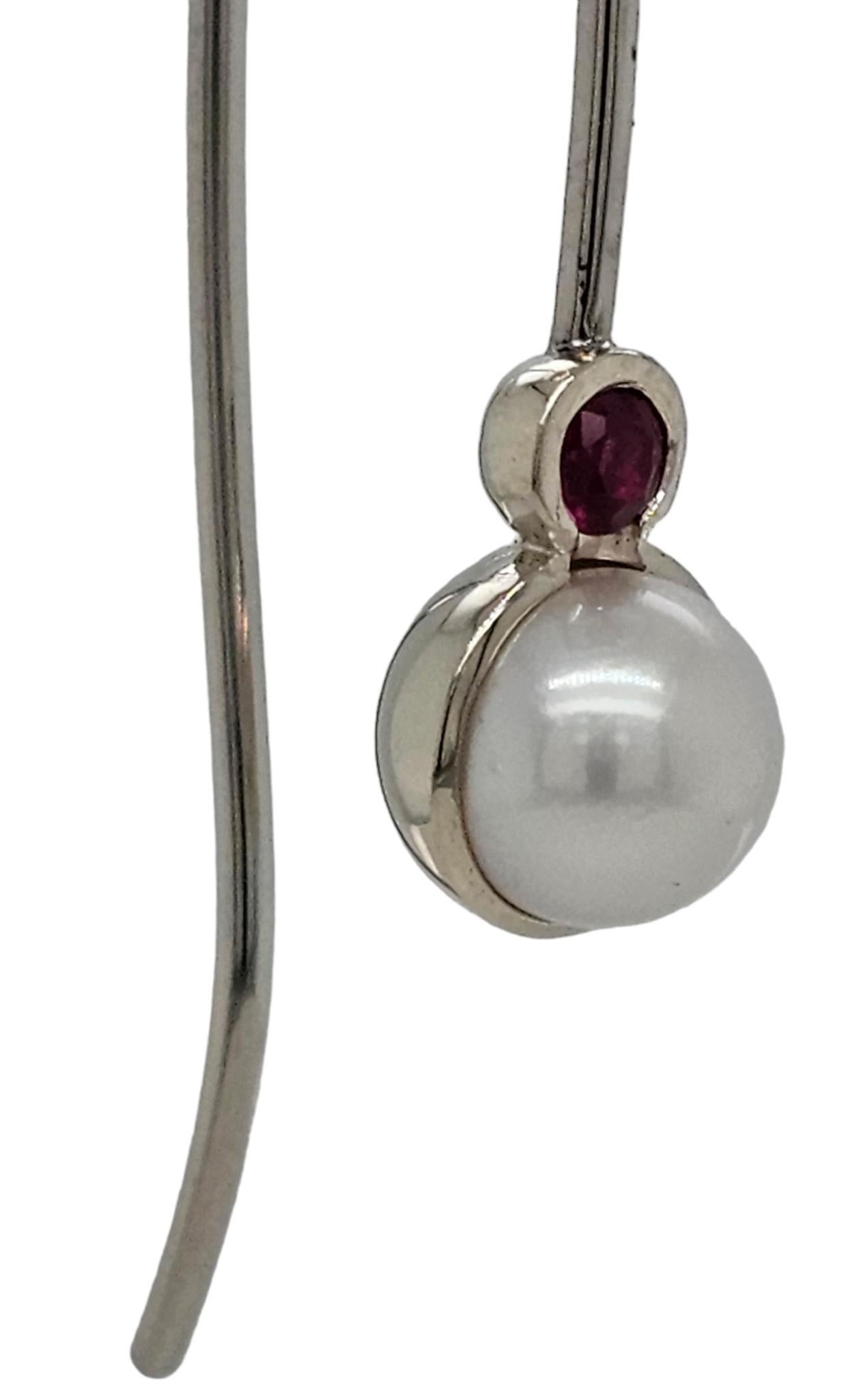  18ct White Gold & Pearl Earrings Featuring Rubies 