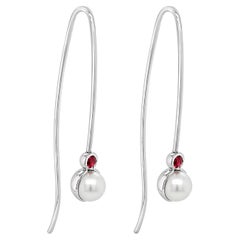  18ct White Gold & Pearl Earrings Featuring Rubies "Estelle"