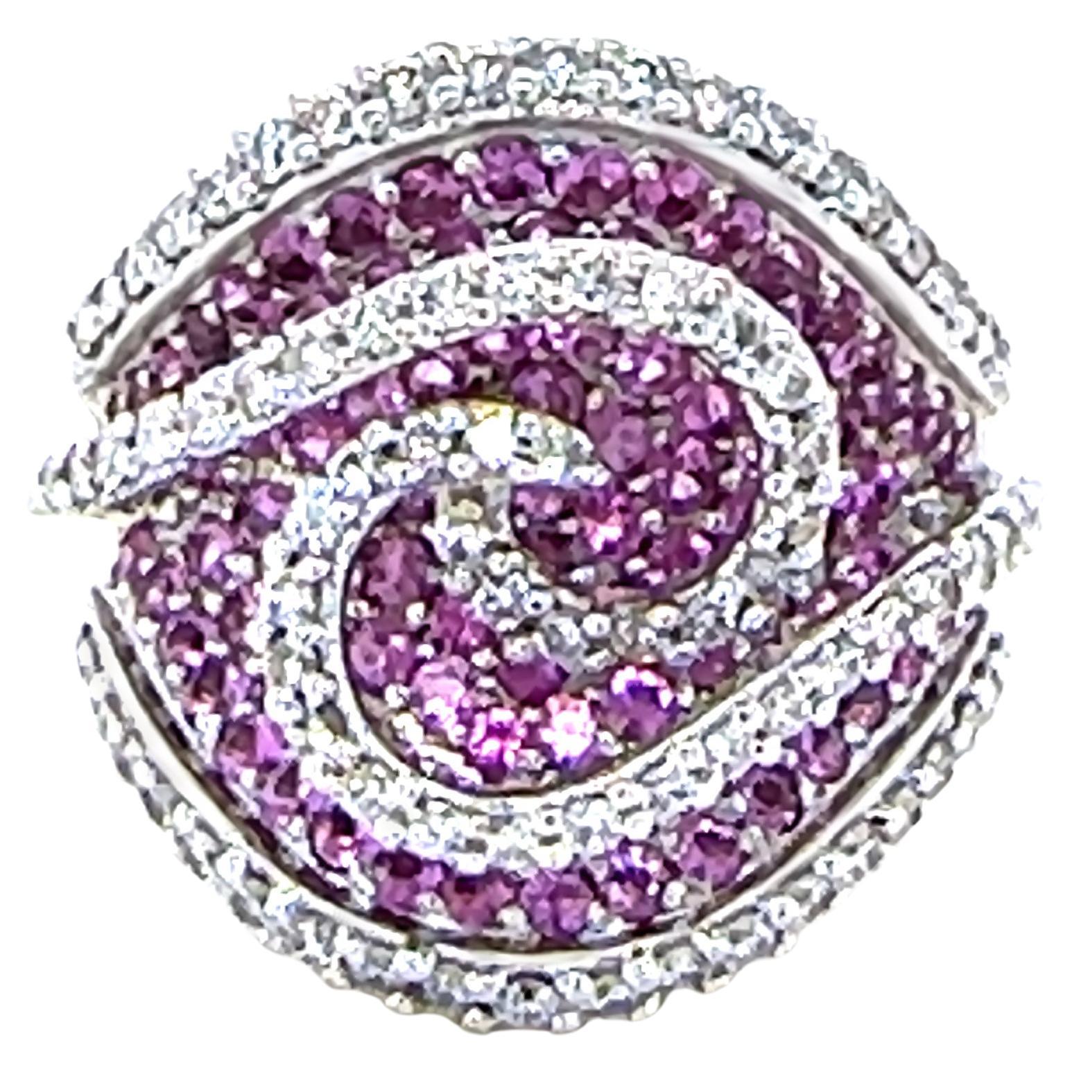 18ct White Gold Pink Sapphire and Diamond Dress Ring 3.74ct 17.85g For Sale