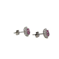 Orecchini a perno con zaffiro rosa e diamante in oro bianco 18 ct.