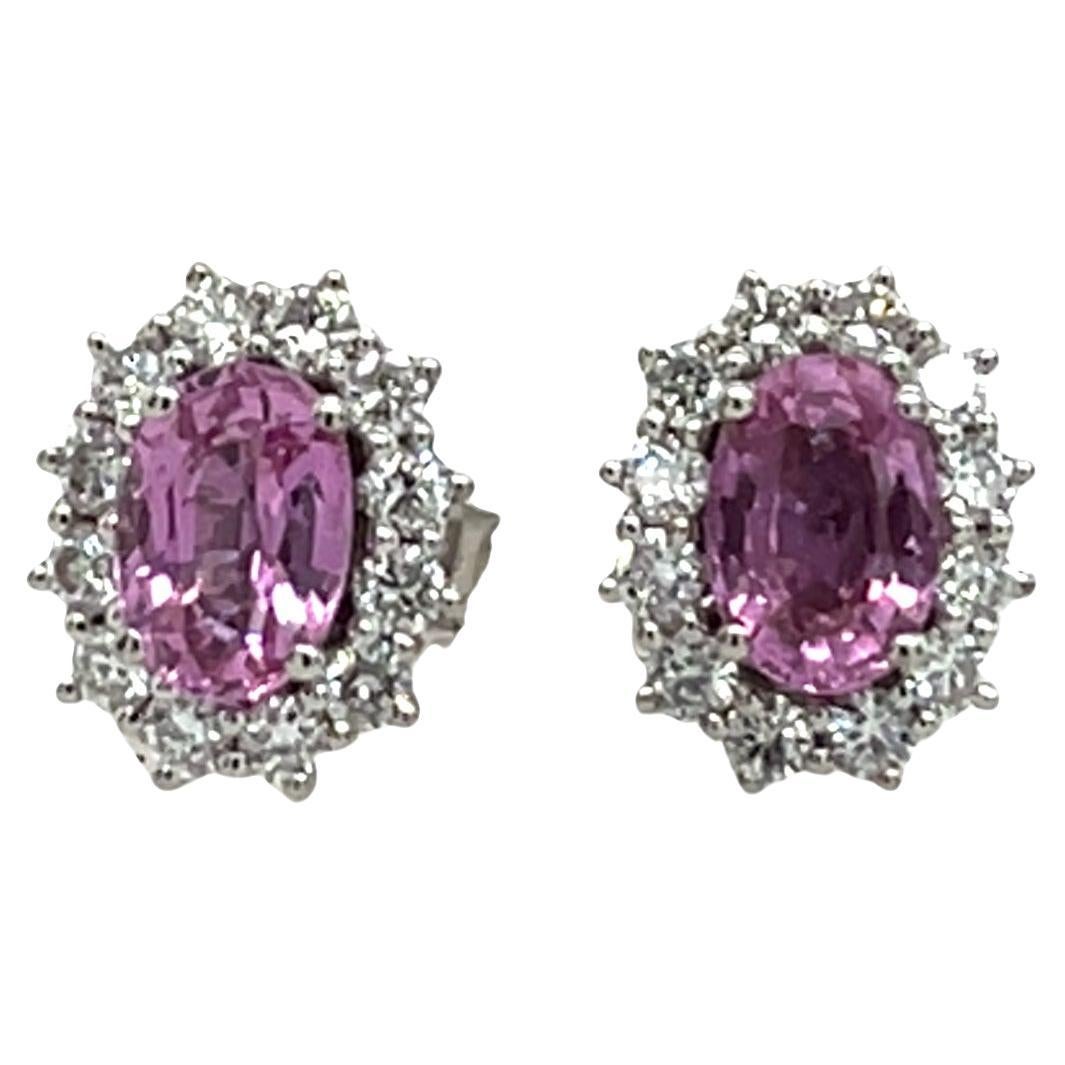 Orecchini a perno con zaffiro rosa e diamante in oro bianco 18 ct. in vendita