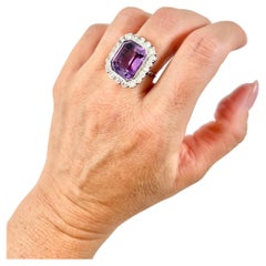 18ct White Gold & Platinum 1920s Amethyst and Diamond Rectangular Cluster Ring