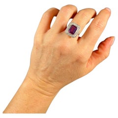 18ct White Gold & Platinum 1920s Amethyst Diamond Rectangular Cluster Halo Ring