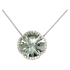 18ct White Gold Prasiolite and Diamond Pendant