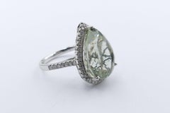 18 Carat White Gold Prasiolite and Diamond "Pear" Ring