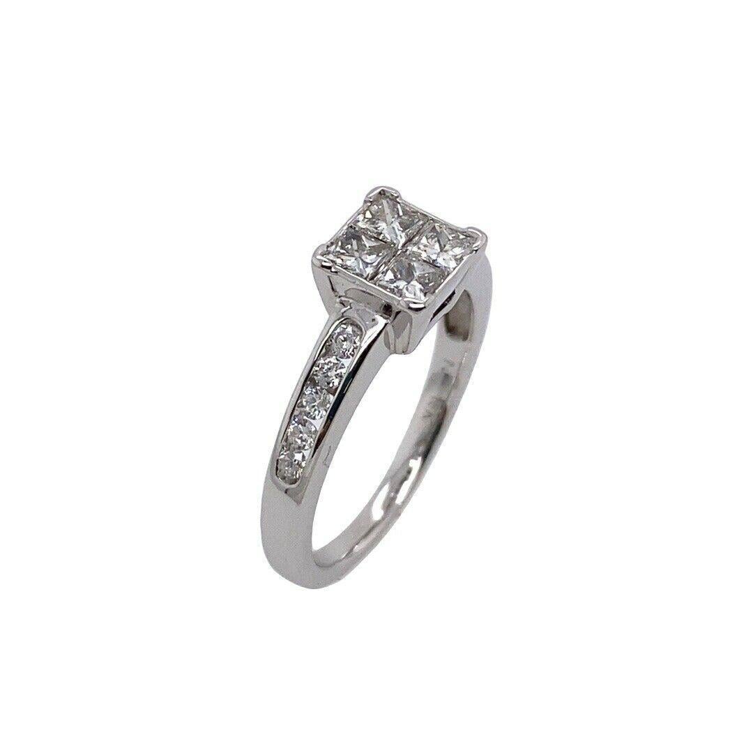 Round Cut 18ct White Gold Princess Cut Diamond Solitaire Ring Set with 0.75ct For Sale