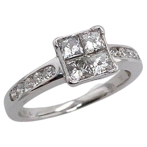 18ct White Gold Princess Cut Diamond Solitaire Ring Set with 0.75ct
