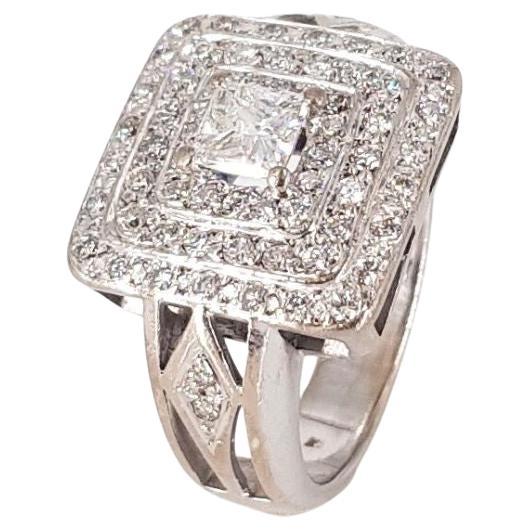 18ct White Gold Princess Cut Halo Diamond Ring For Sale