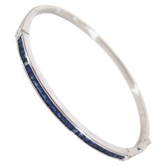 18ct White Gold Princess Cut Sapphire & Diamond Bangel