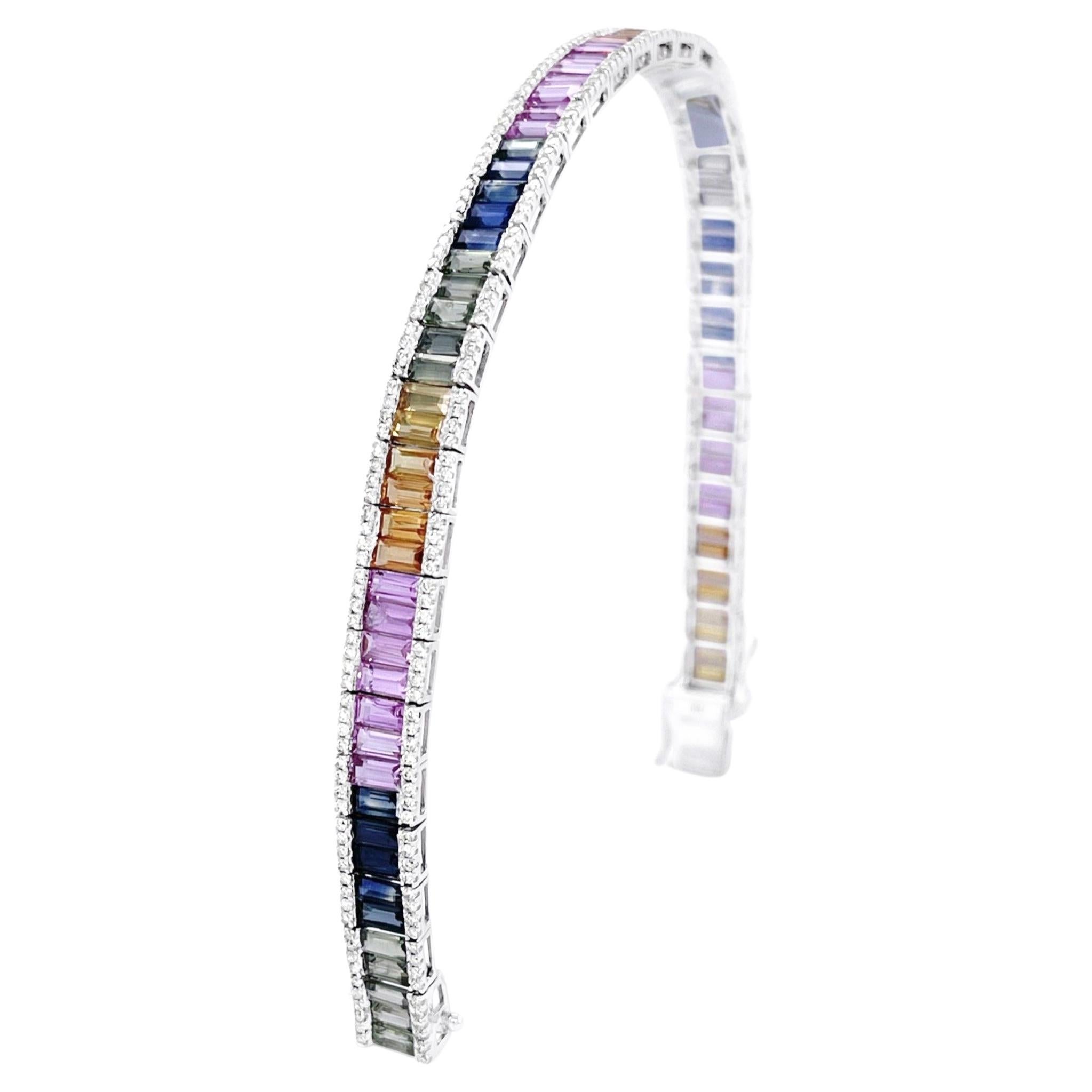 18CT White Gold Rainbow Sapphire and Diamond Bracelet