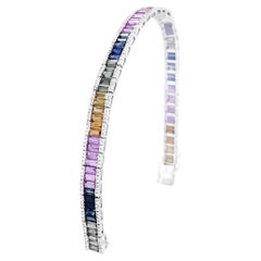 18CT White Gold Rainbow Sapphire and Diamond Bracelet