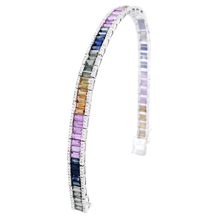 18CT White Gold Rainbow Sapphire and Diamond Bracelet For Sale at 1stDibs