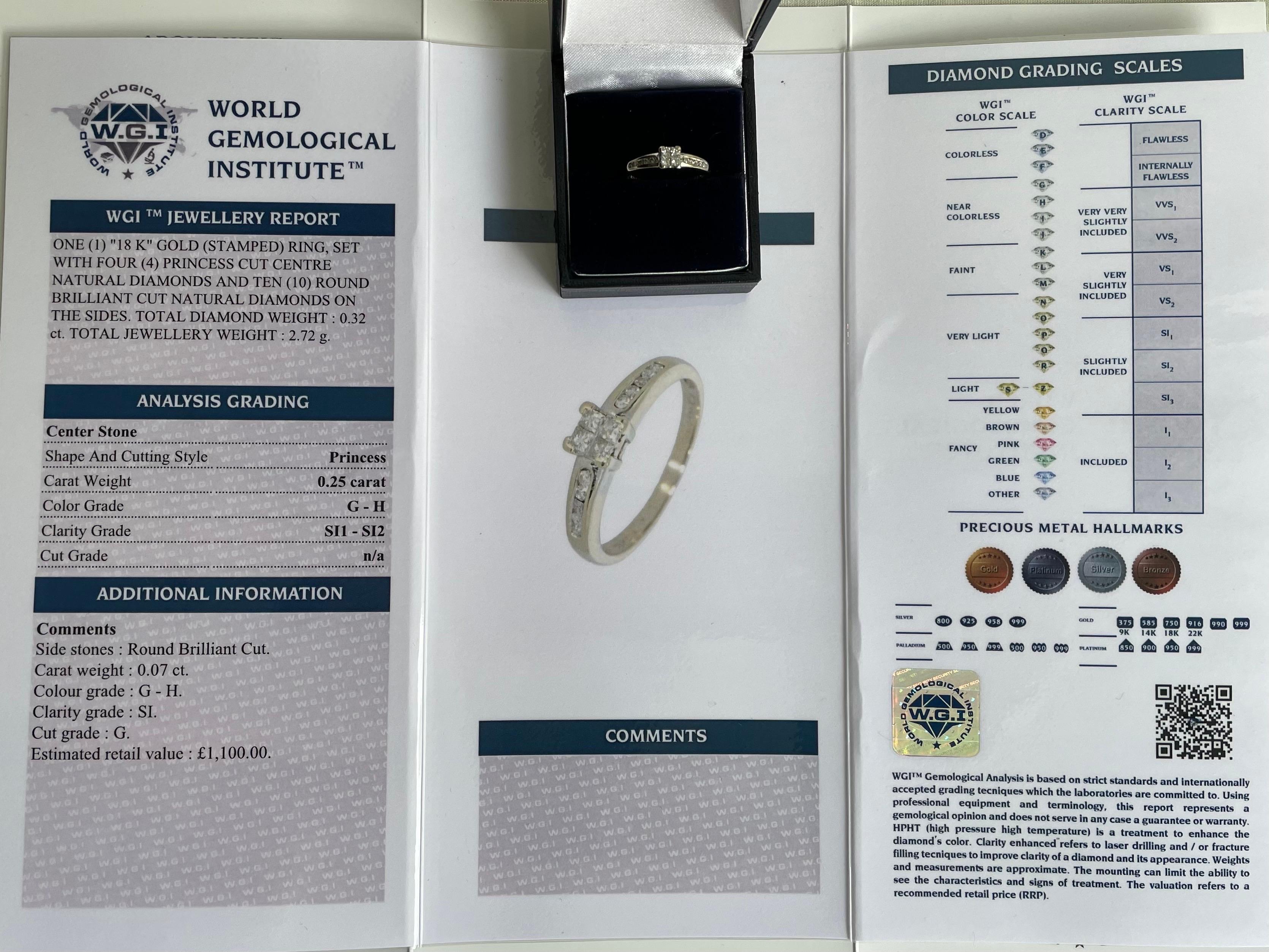 Ring aus 18 Karat Weißgold 0,32 Karat natürliche Diamanten im Prinzessschliff WGI-Zertifikat im Angebot 10