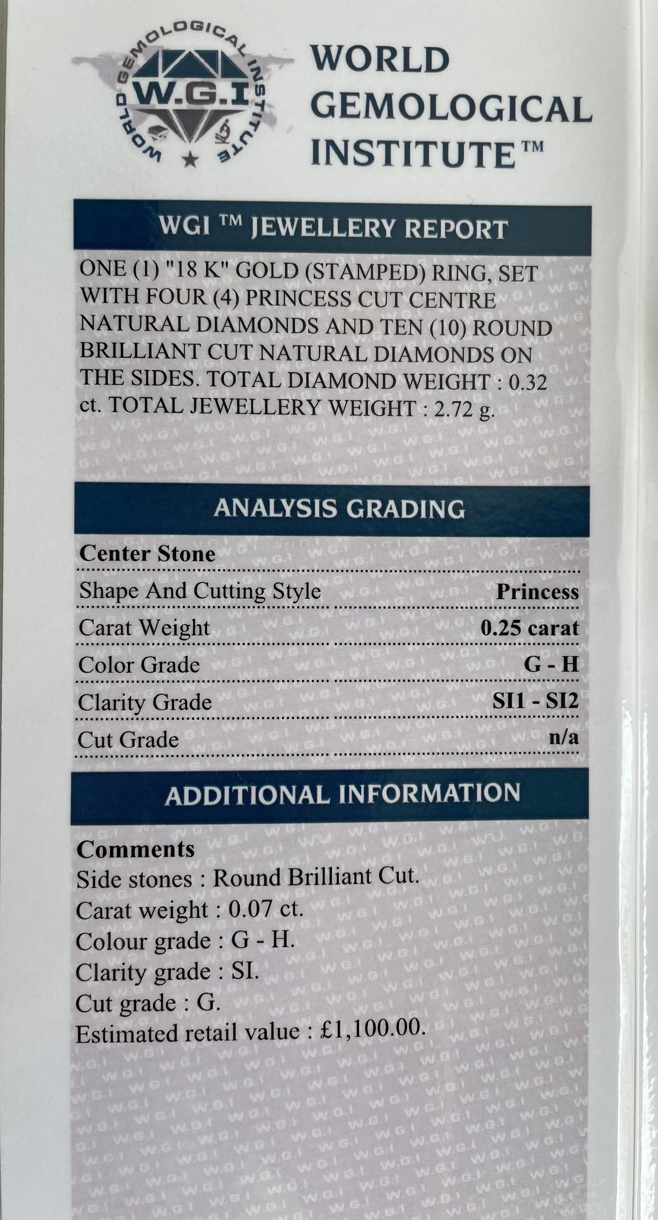 Ring aus 18 Karat Weißgold 0,32 Karat natürliche Diamanten im Prinzessschliff WGI-Zertifikat im Angebot 11
