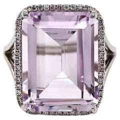18CT White Gold Rose De France Amethyst And Diamond Cocktail Ring