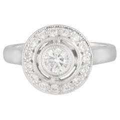18ct White Gold Round Brilliant Bezel Diamond Halo Engagement Ring, TDW 0.52ct.