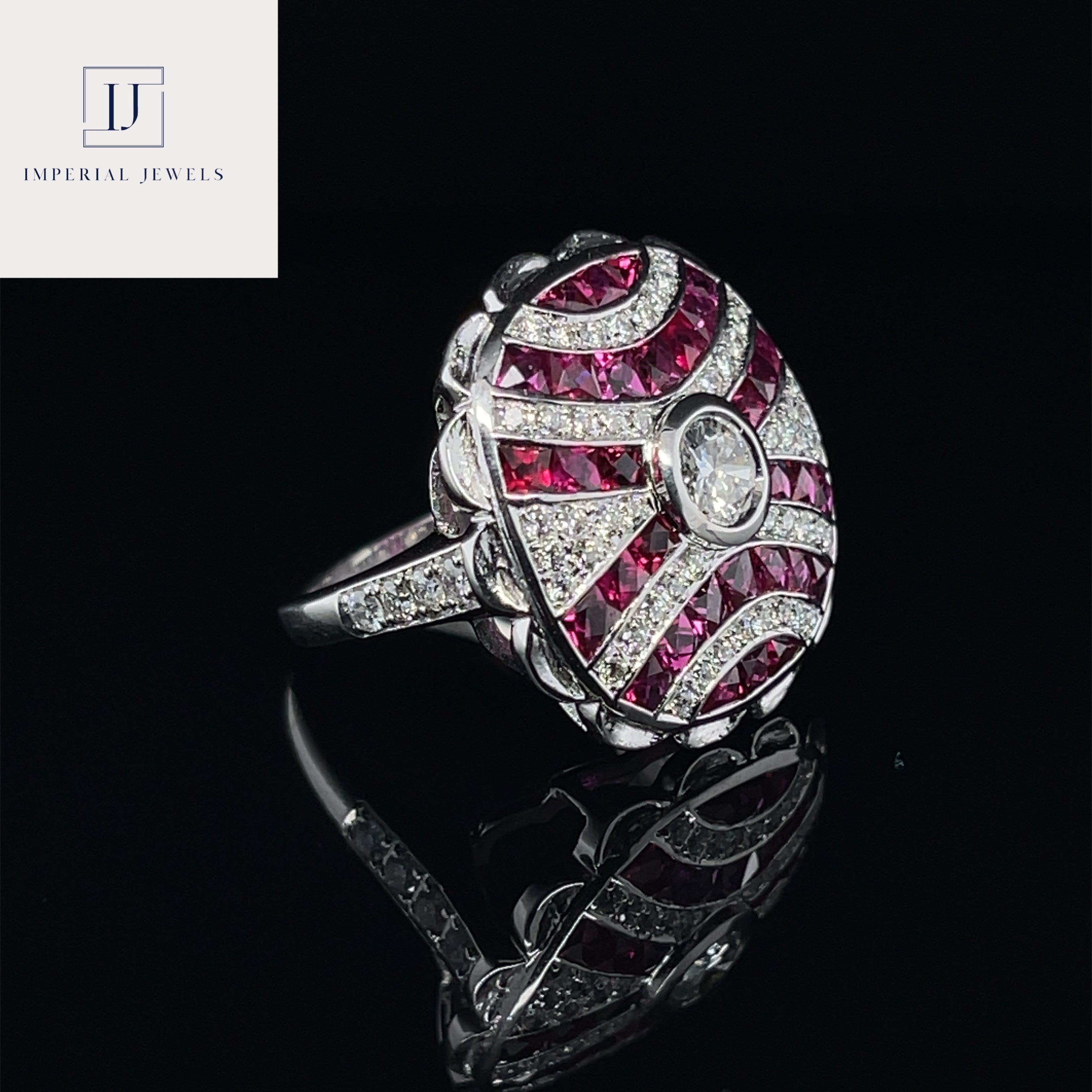 For Sale:  18ct White Gold Ruby and Diamond Cocktail Ring 6