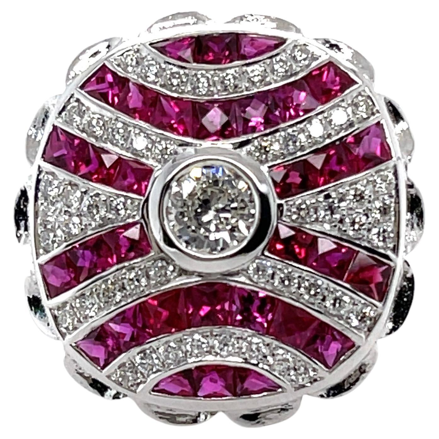 For Sale:  18ct White Gold Ruby and Diamond Cocktail Ring