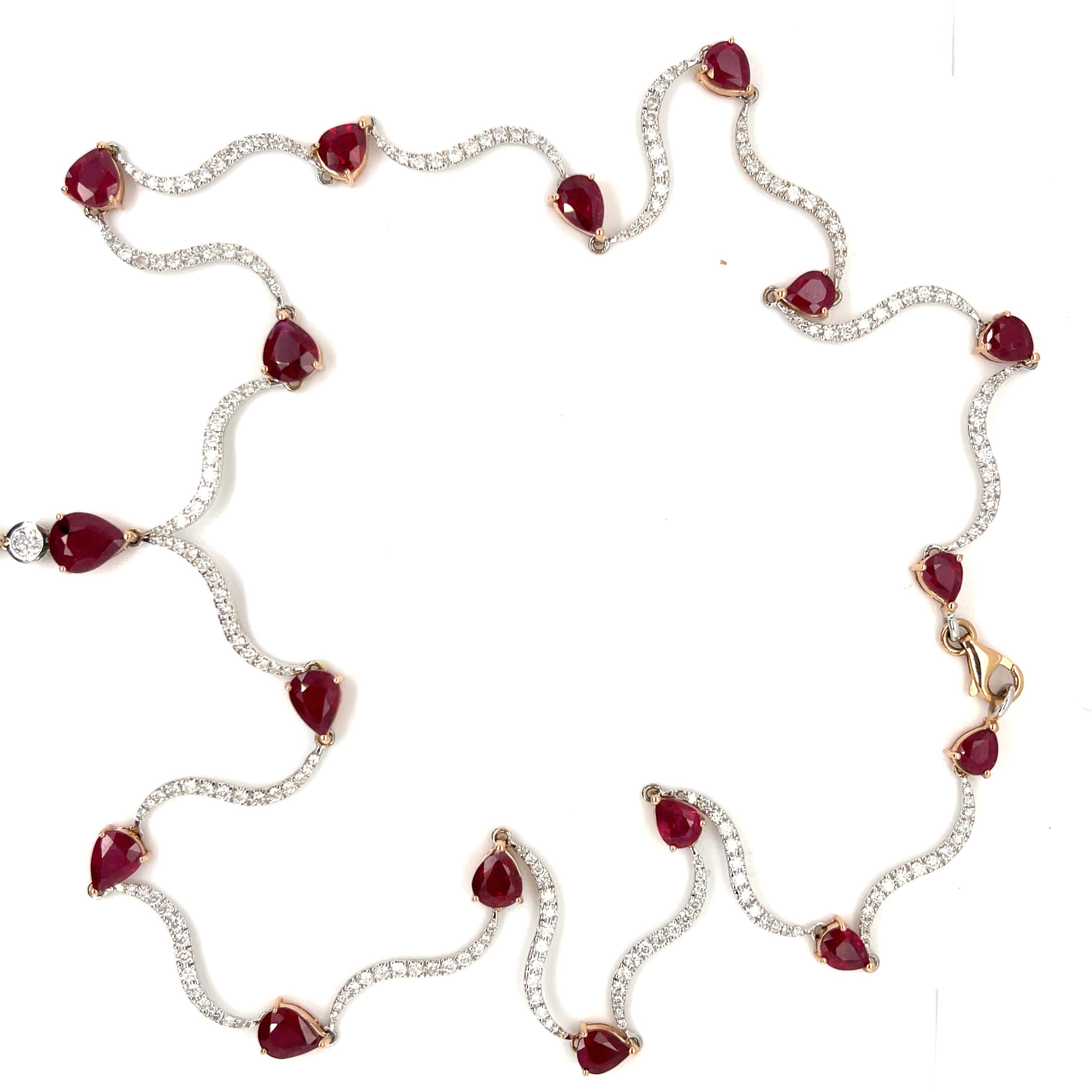 Contemporary 18ct White Gold Ruby and Diamond Necklace For Sale