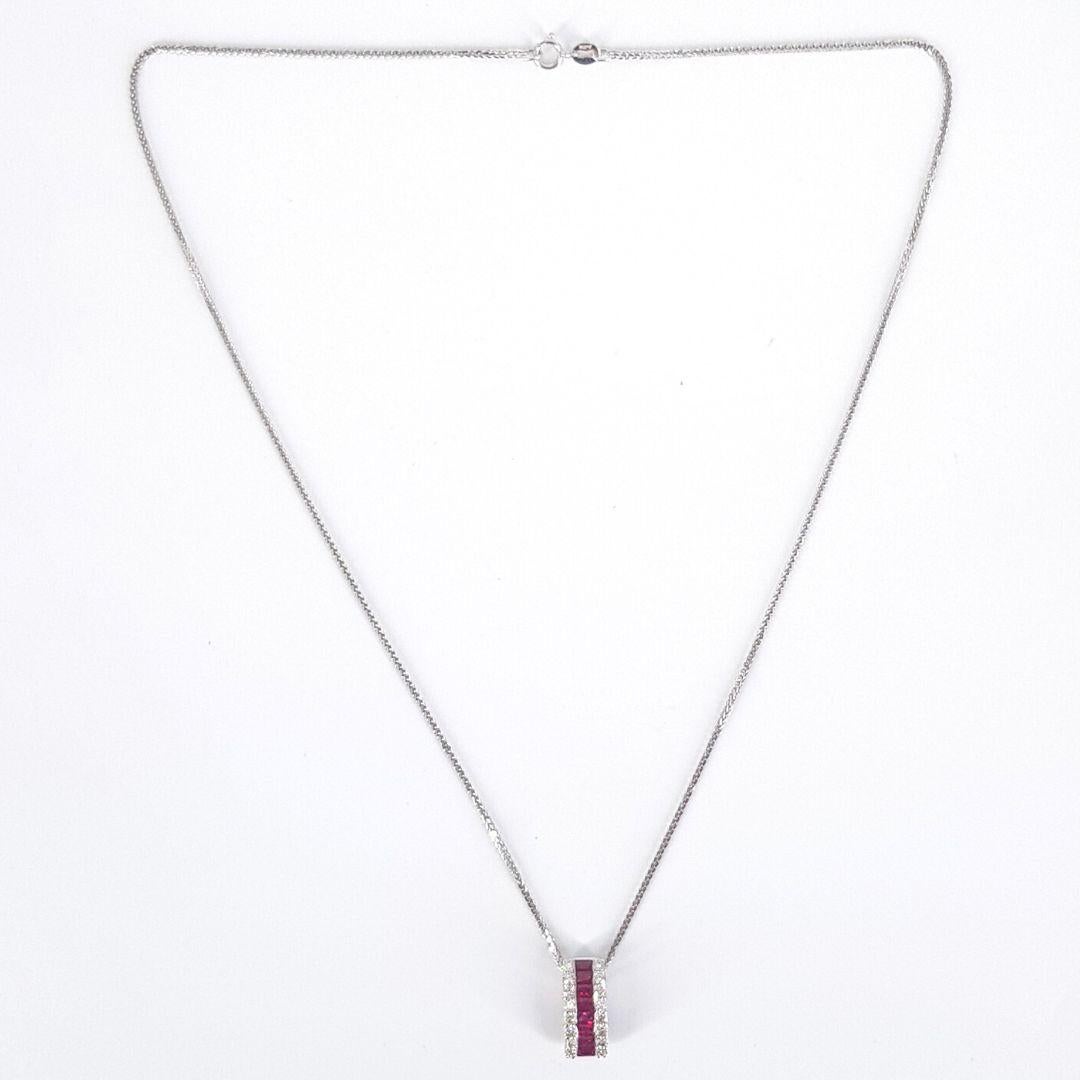 18ct White Gold Ruby and Diamond Pendant Necklace For Sale