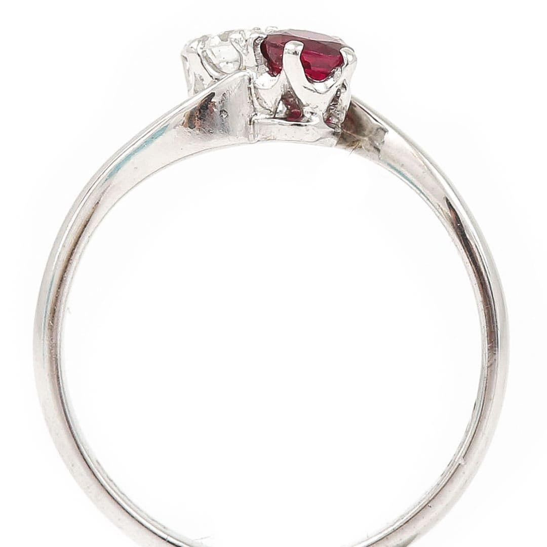 18ct White Gold Ruby and Diamond Two Stone Toi Et Moi Crossover Ring 1