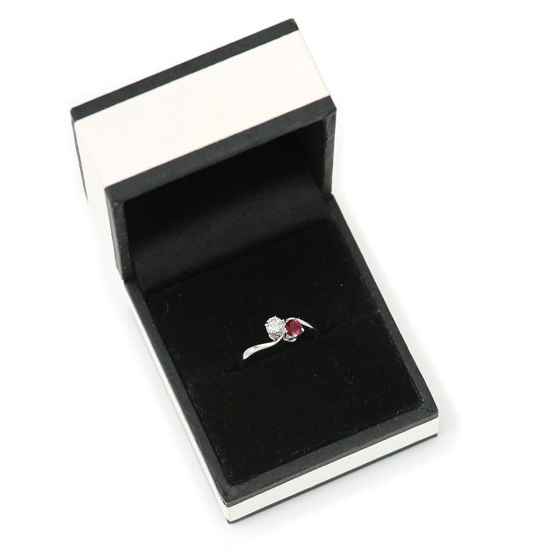 18ct White Gold Ruby and Diamond Two Stone Toi Et Moi Crossover Ring 6