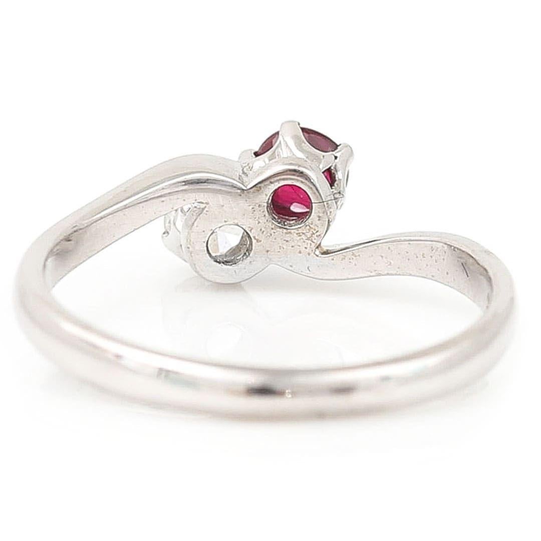 Women's 18ct White Gold Ruby and Diamond Two Stone Toi Et Moi Crossover Ring