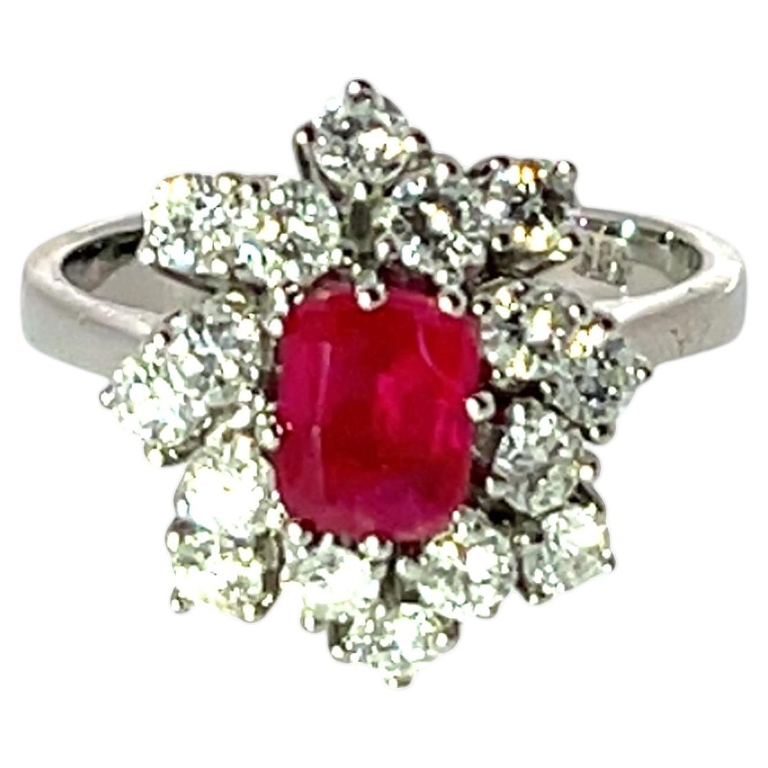14ct White Gold Ruby Cluster Ring