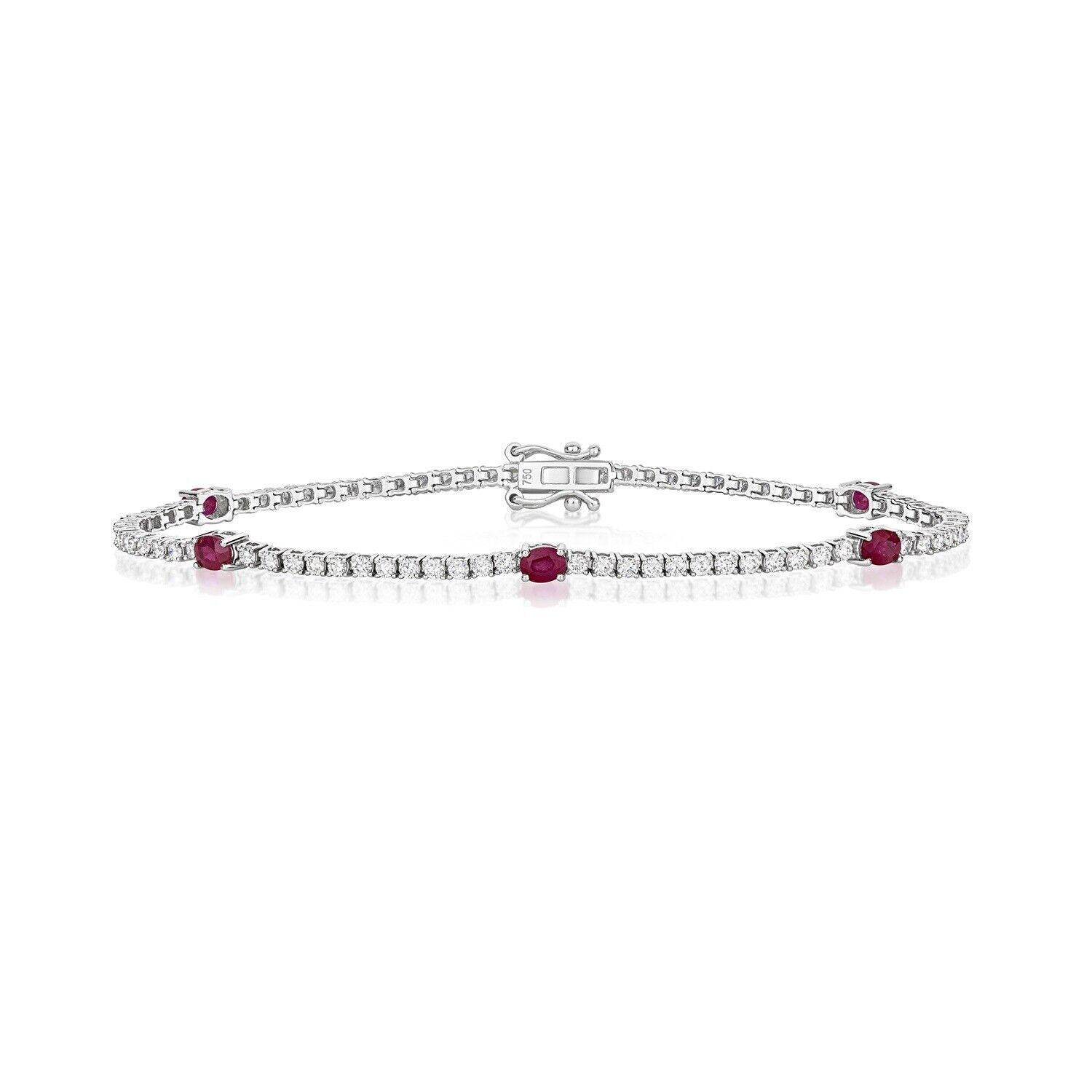 18ct White Gold Ruby Diamond Tennis Bracelet 1.65ct DIA 1.10ct Ruby 7g In New Condition For Sale In Ilford, GB