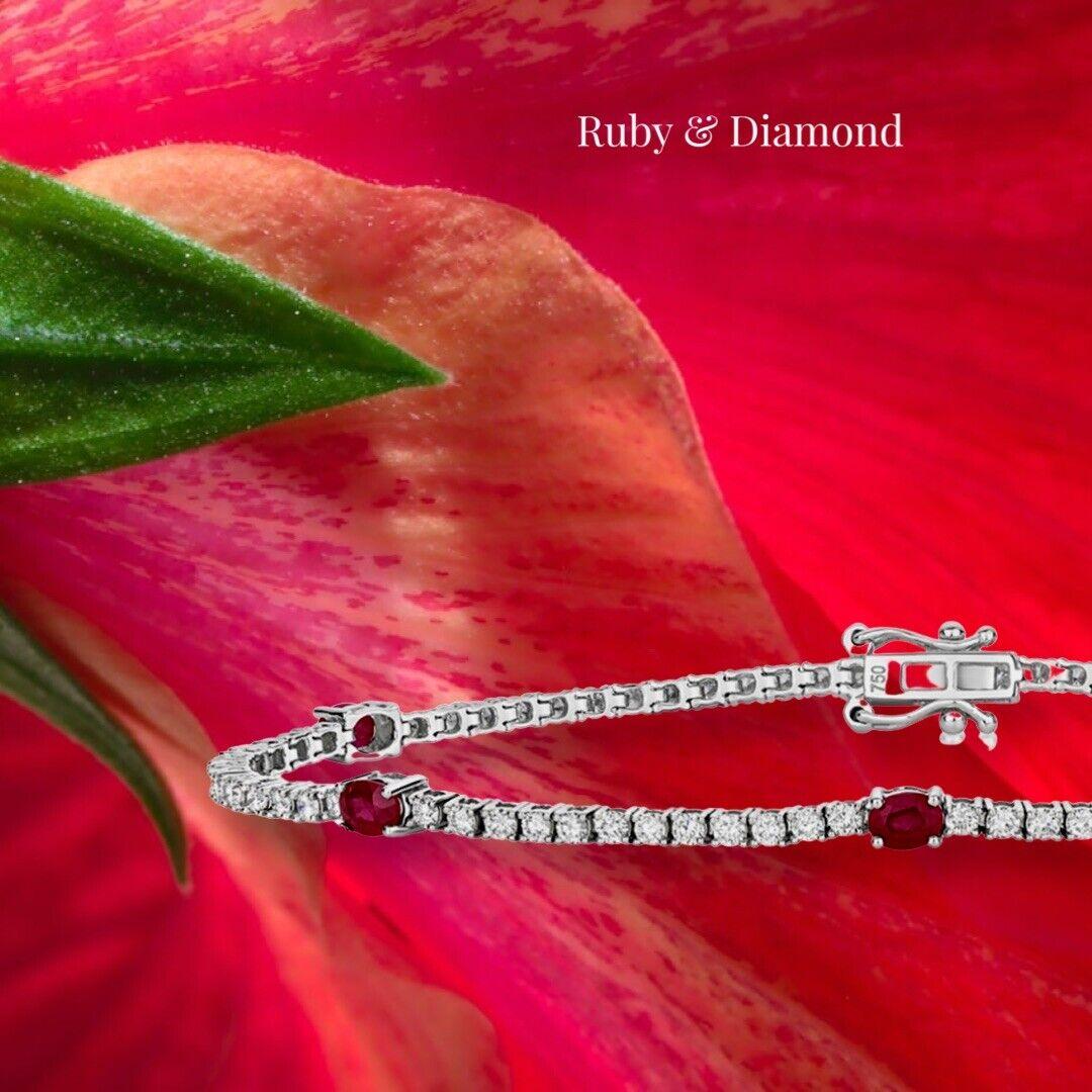 18ct White Gold Ruby Diamond Tennis Bracelet 1.65ct DIA 1.10ct Ruby 7g For Sale 1